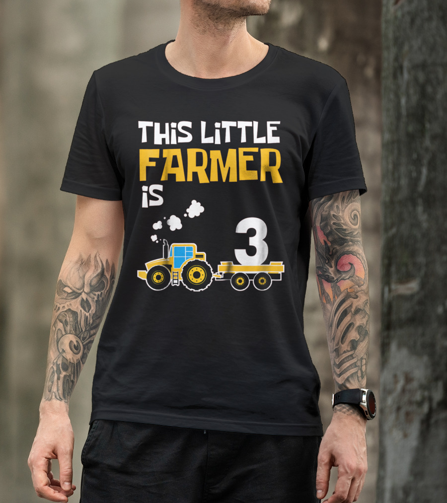 This Little Farmer Is 3 Kids 3rd Birthday Girls Tractor T-Shirt