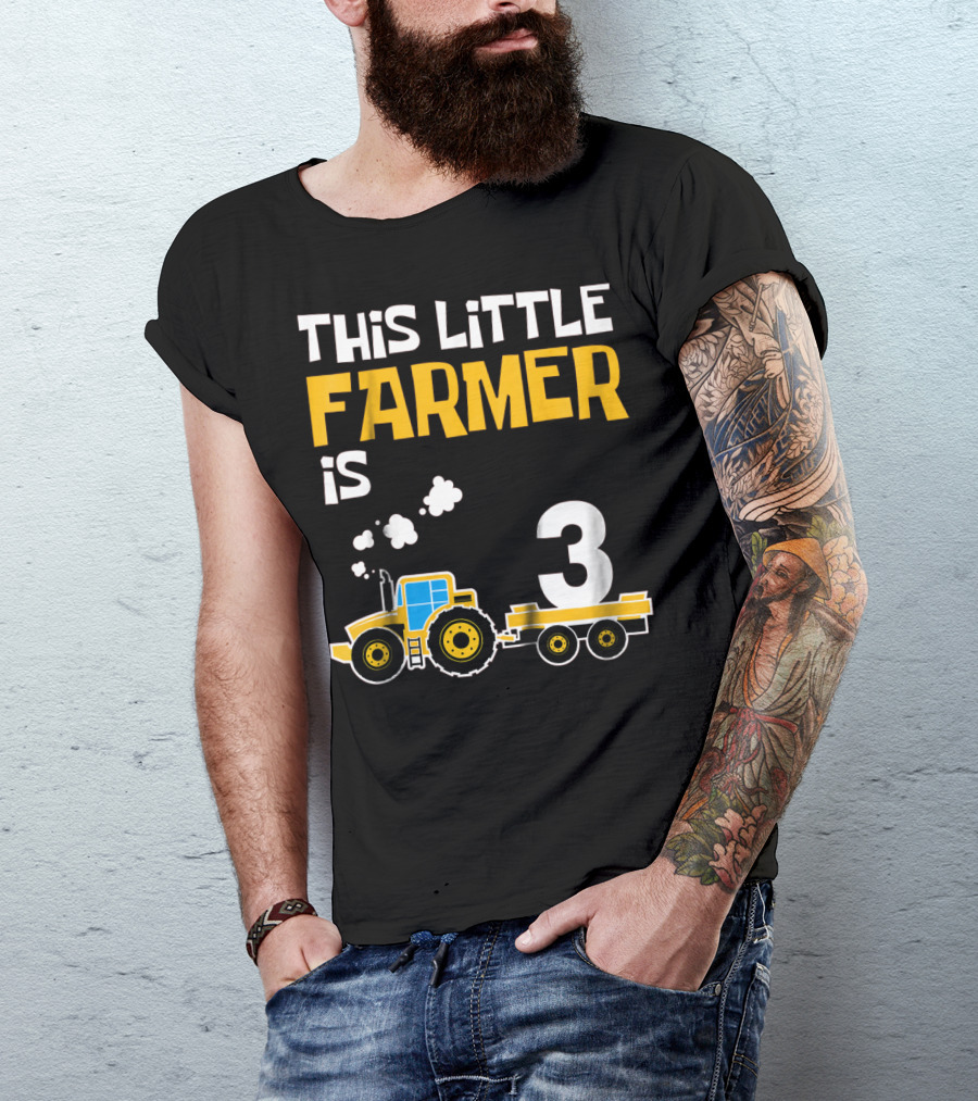 This Little Farmer Is 3 Kids 3rd Birthday Girls Tractor T-Shirt