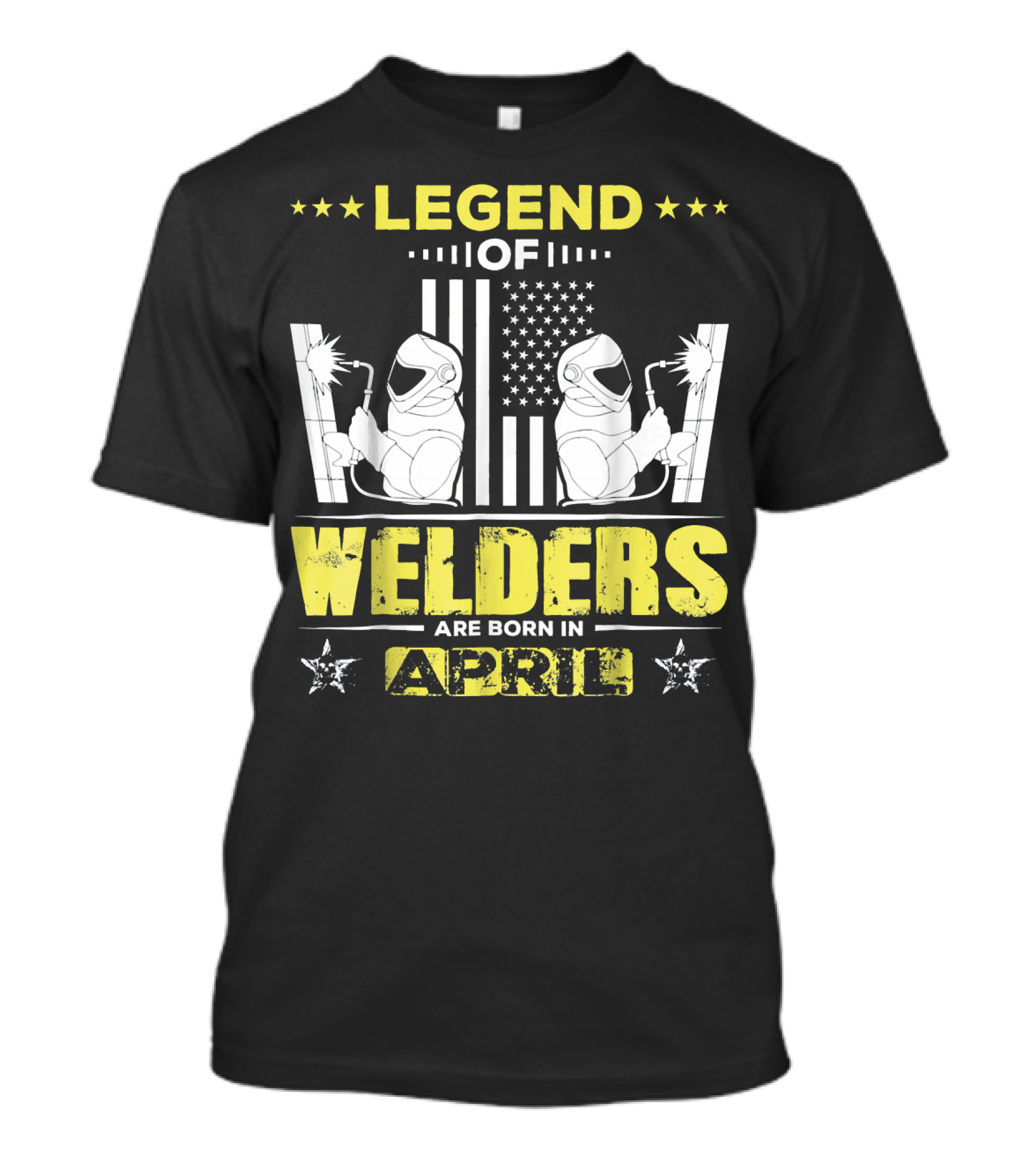 Legend Of Welders Born In April With American Flag And Welding Torch Stars T-Shirt