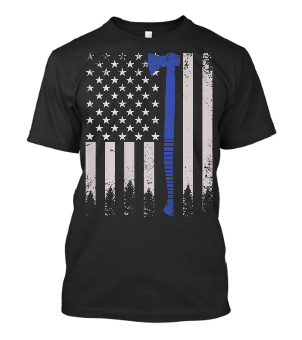 US Flag Axe Lumberjack Logger Woodworker 4th July T-Shirt