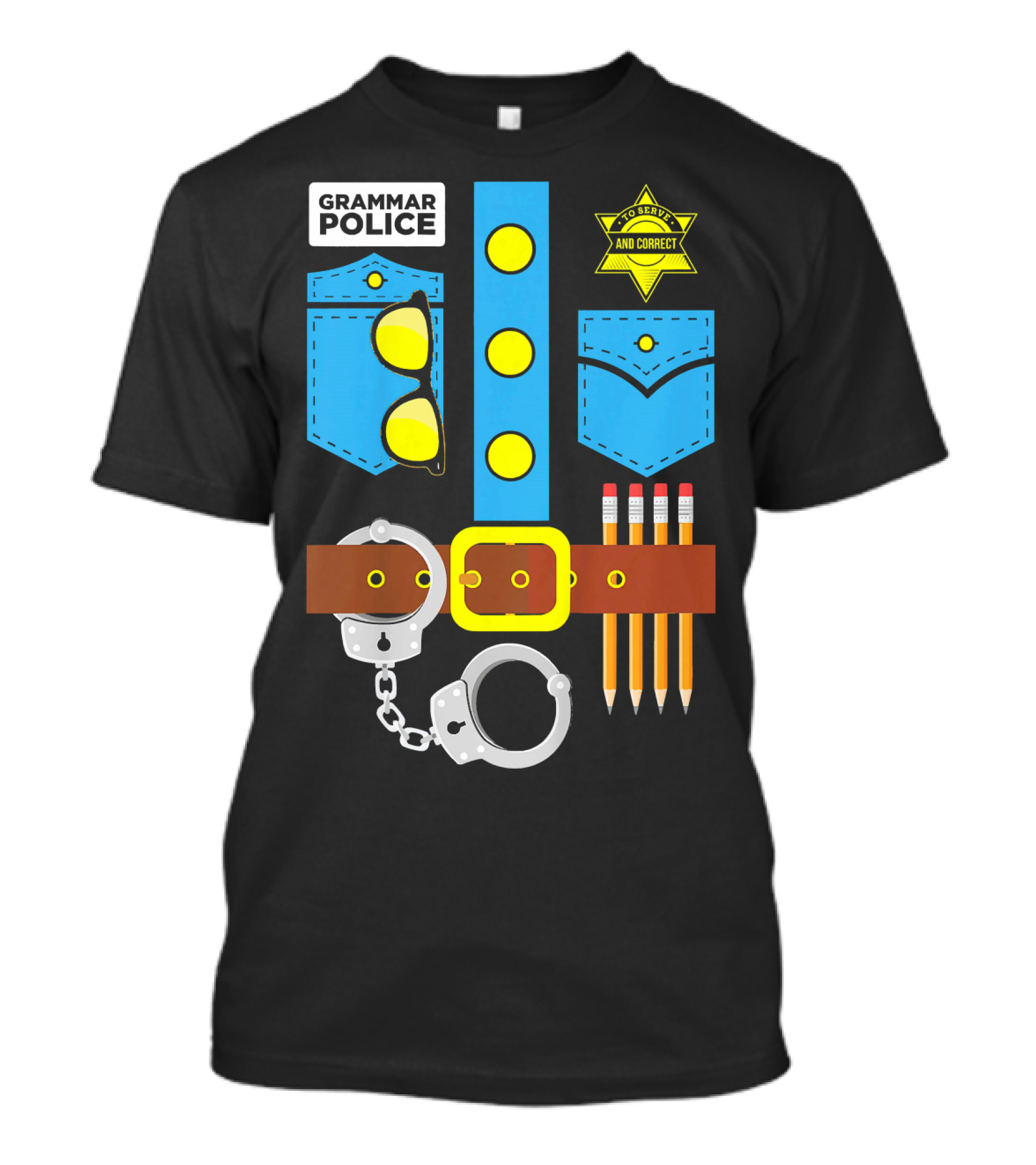 Kids Grammar Police Costume Funny Halloween Observed And Correct Badge T-Shirt