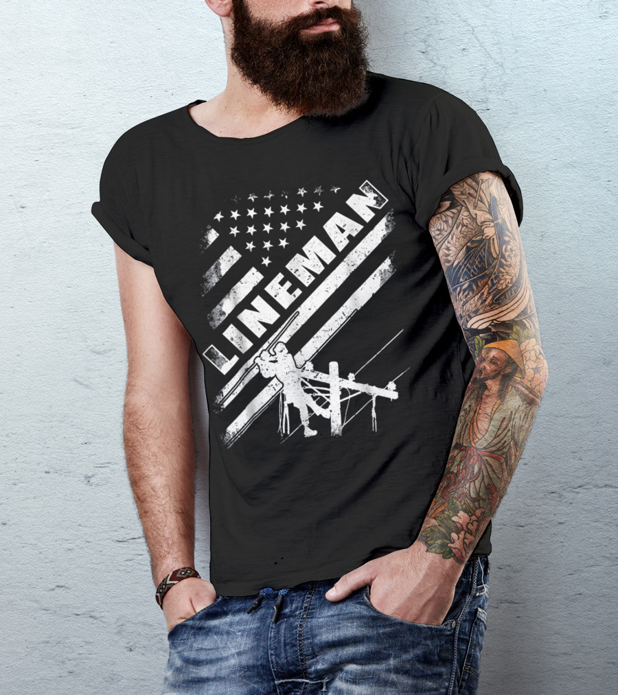 Lineman American Flag Worker Silhouette USA T-Shirt