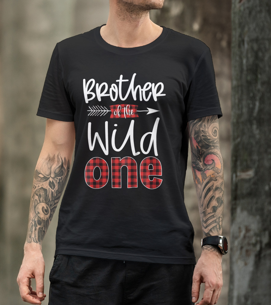 Brother Of The Wild One Plaid Arrow Text T-Shirt
