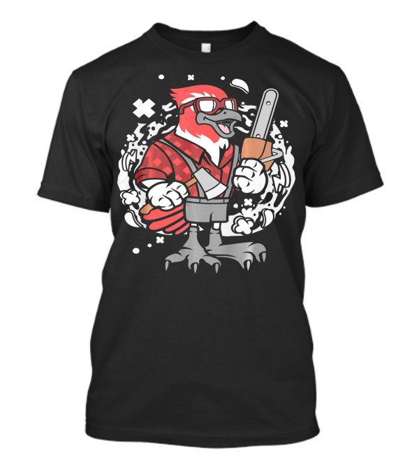Lumberjack Bird With Chainsaw And Red Plaid T-Shirt