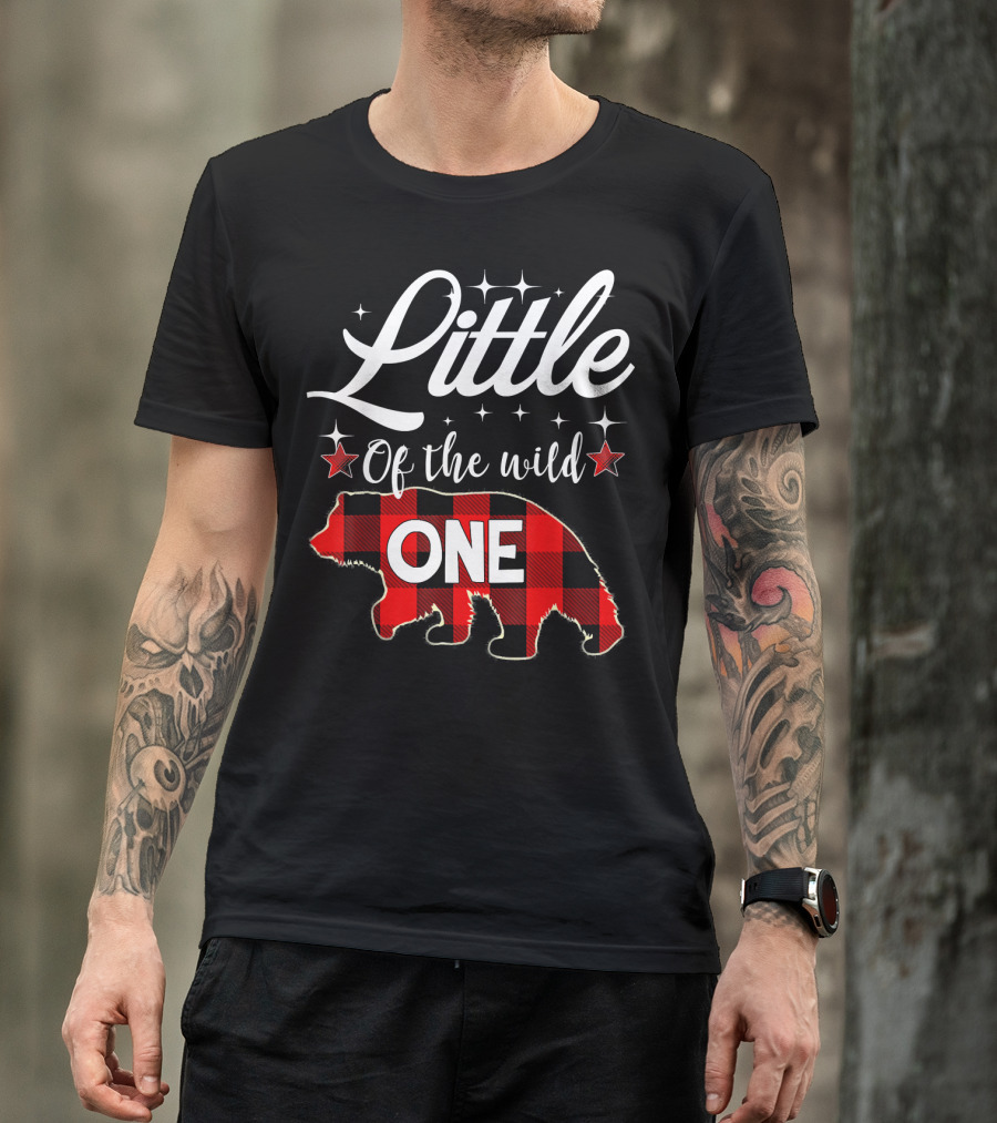Little Of The Wild One Plaid Bear Stars T-Shirt