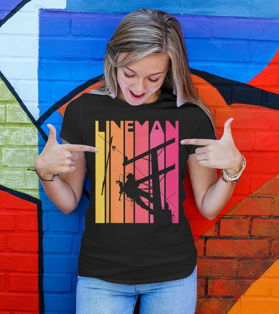 Lineman Retro Vintage Silhouette On Gradient Background T-Shirt