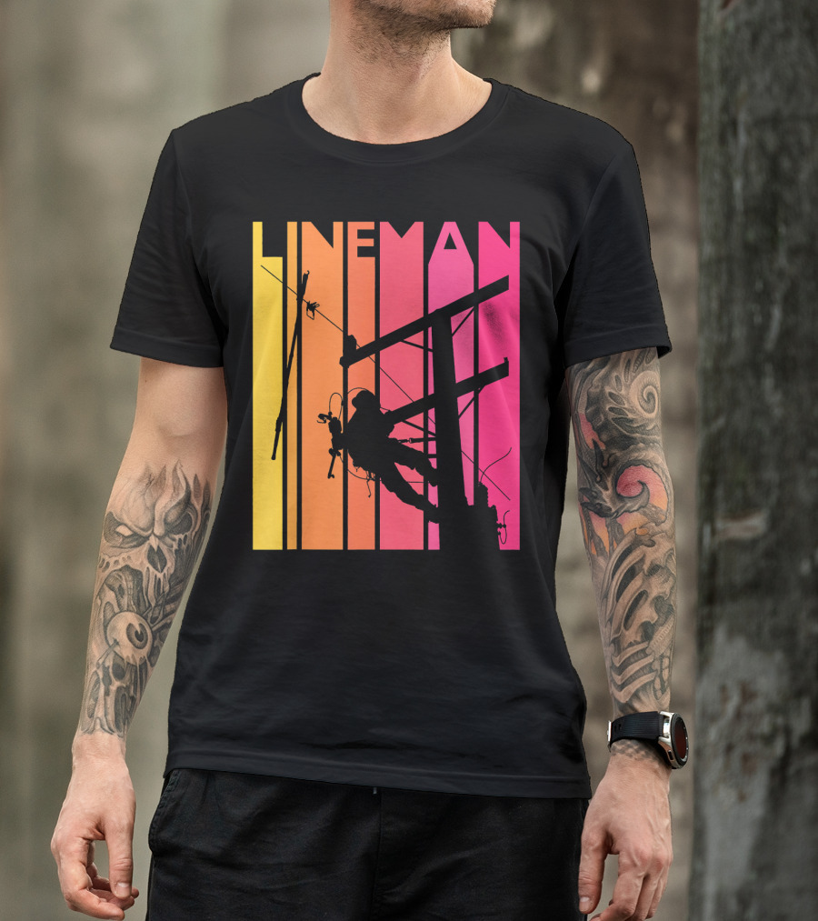 Lineman Retro Vintage Silhouette On Gradient Background T-Shirt