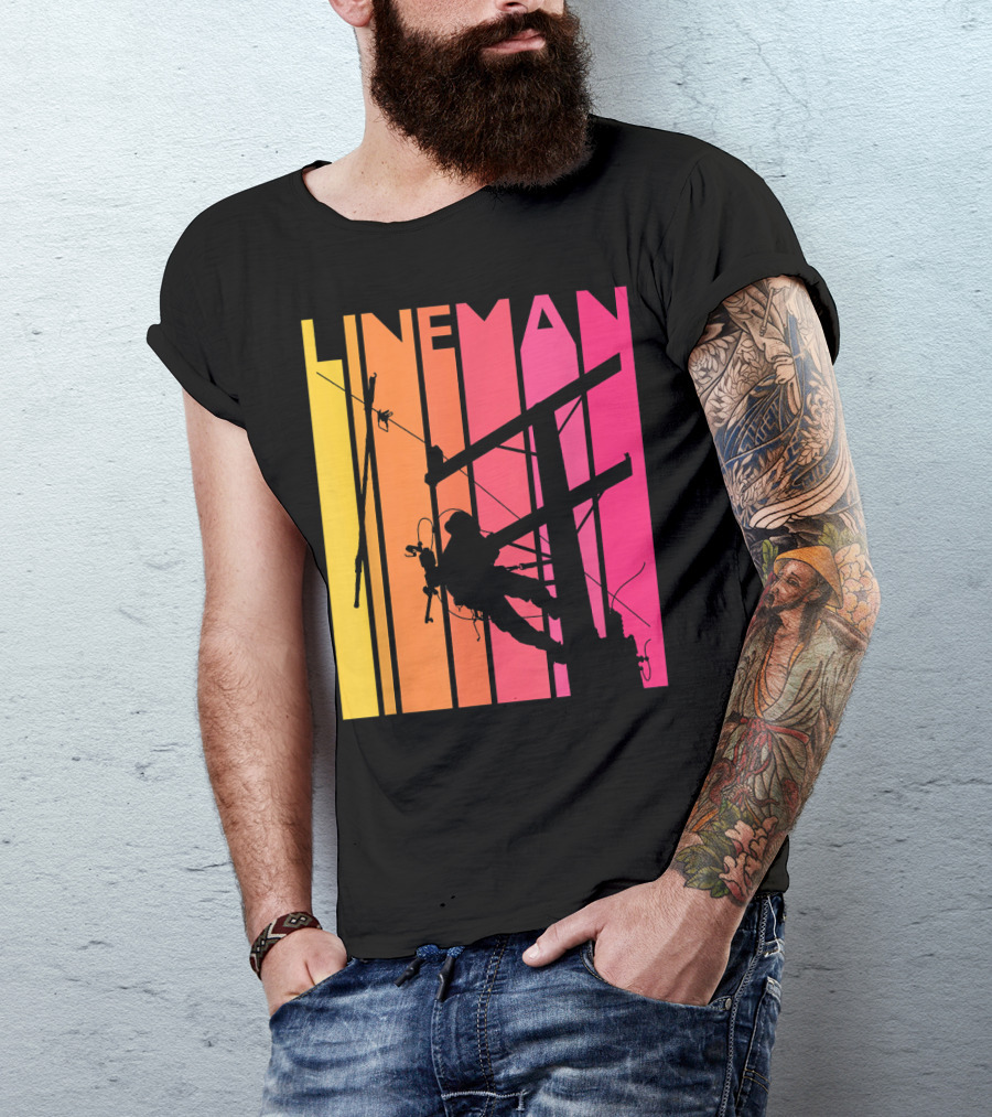 Lineman Retro Vintage Silhouette On Gradient Background T-Shirt