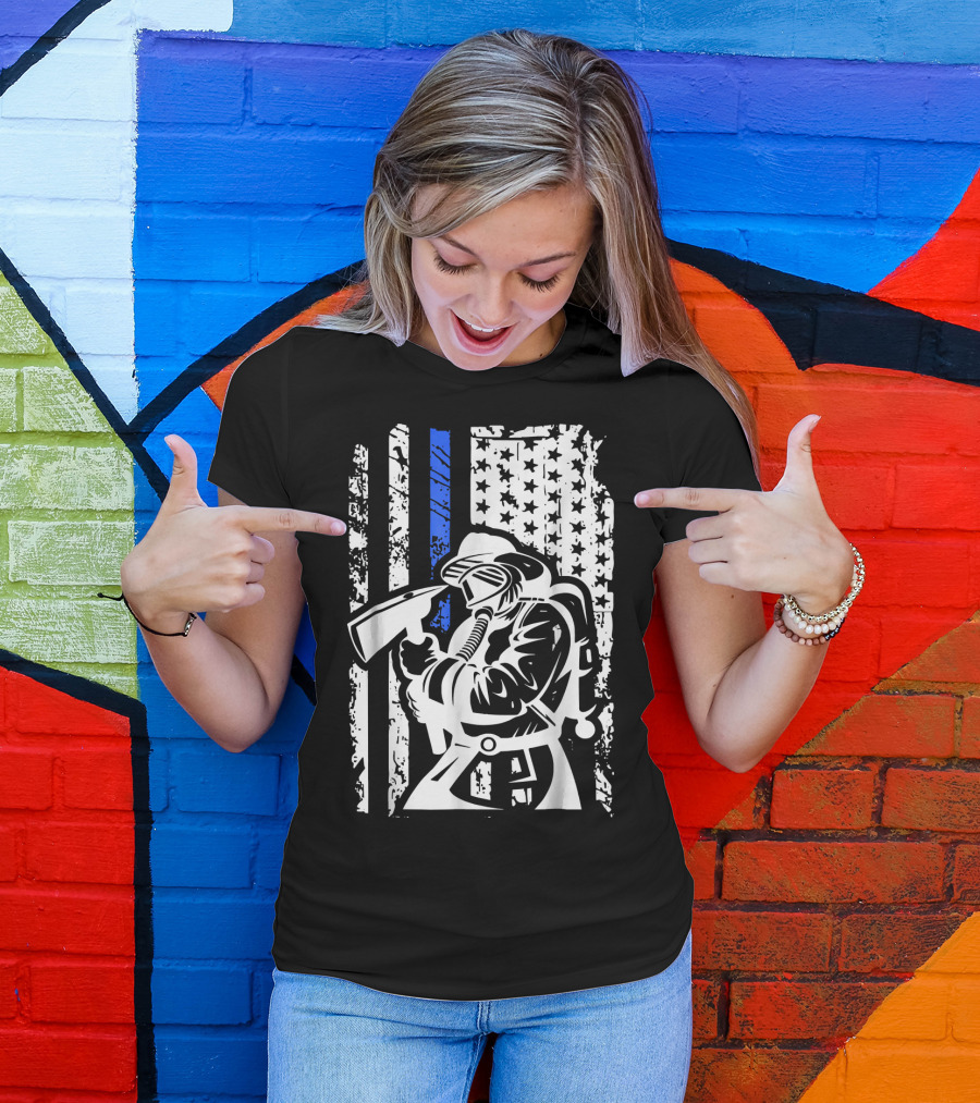Im A Firefighter Flag Blue Line Axe T-Shirt
