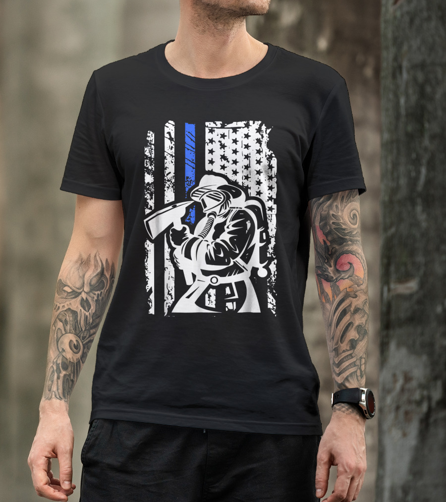 Im A Firefighter Flag Blue Line Axe T-Shirt