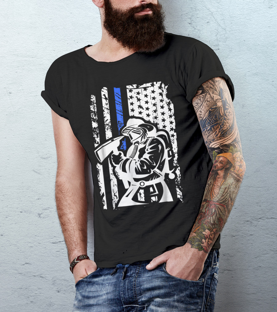 Im A Firefighter Flag Blue Line Axe T-Shirt
