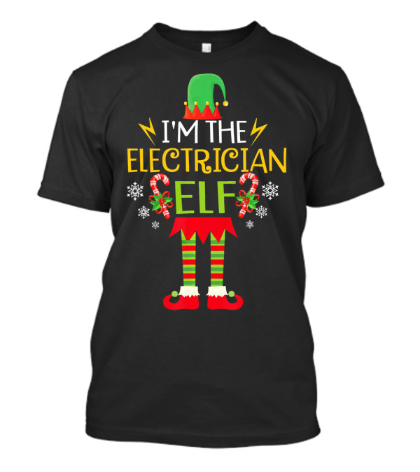 I'm The Electrician Elf Festive Candy Cane Holiday T-Shirt