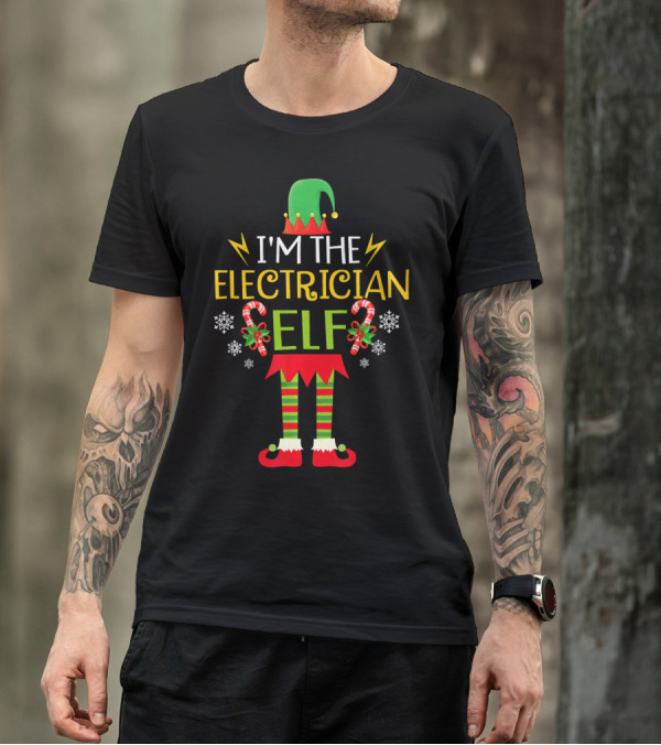 I'm The Electrician Elf Festive Candy Cane Holiday T-Shirt