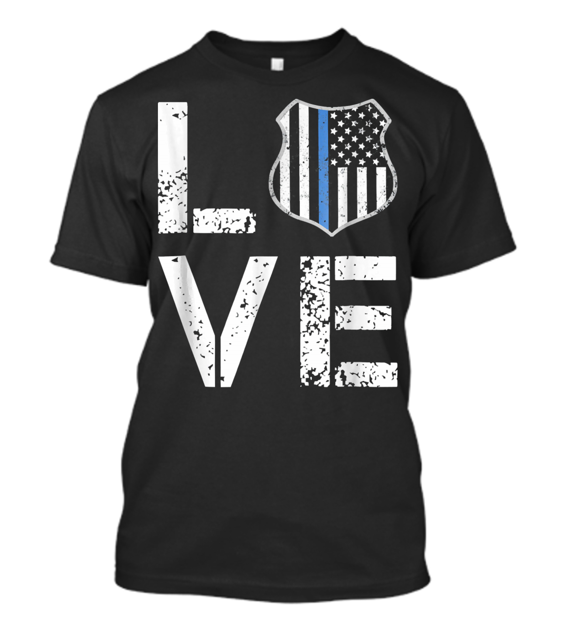 LOVE Police Thin Blue Line Flag Shield T-Shirt