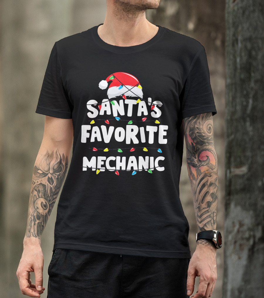 Santa's Favorite Mechanic Christmas Light T-Shirt