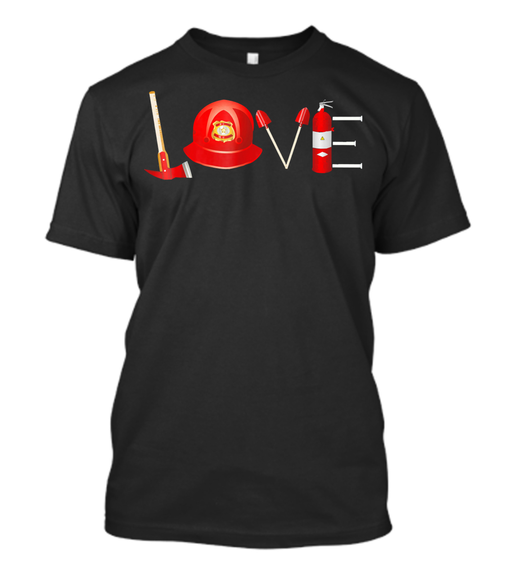 Love Firefighter Funny Support Fir Equipment Helmet Extinguisher T-Shirt