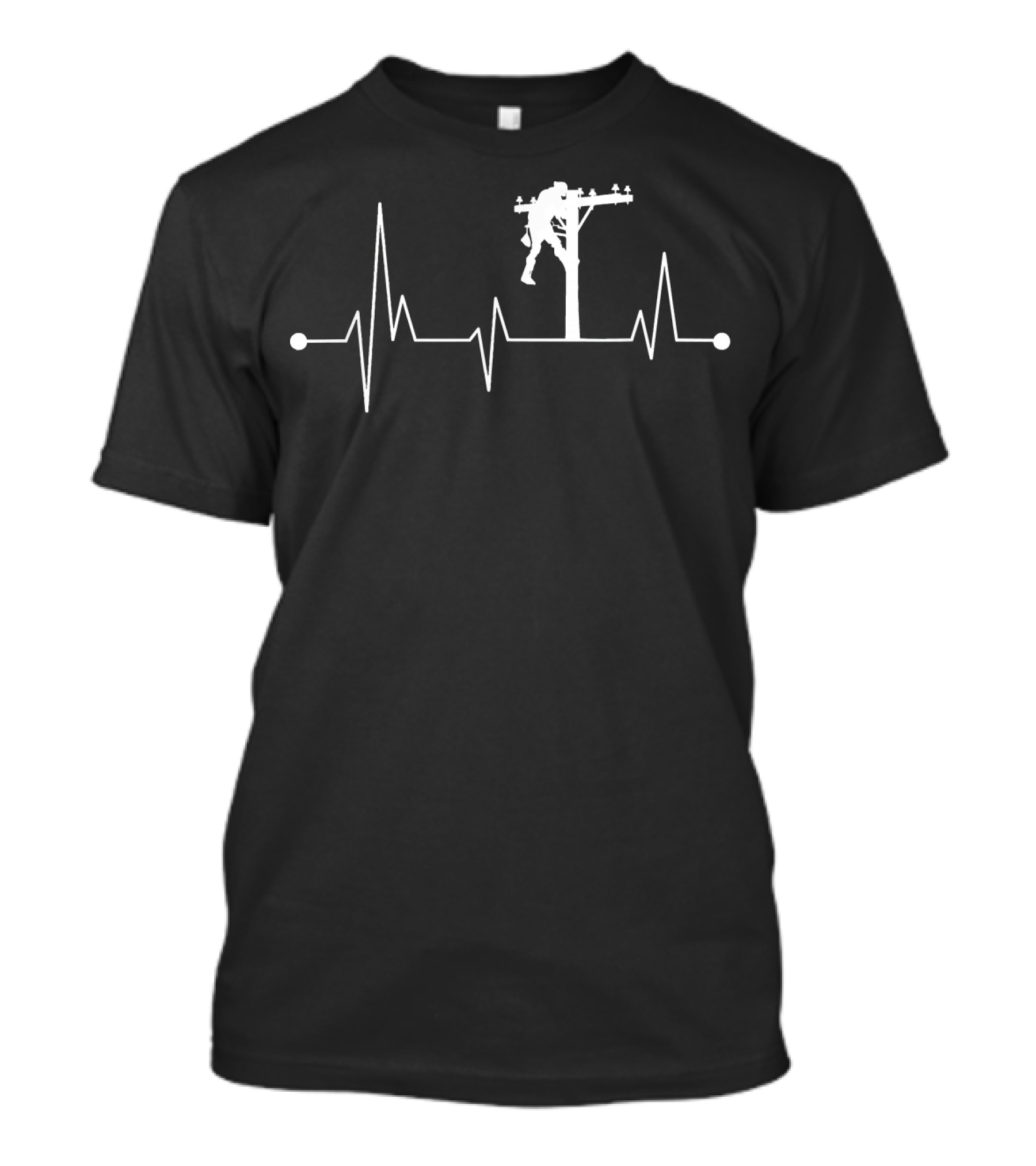 Lineman Heartbeat Power Pole Climbing Silhouette With EKG Line T-Shirt