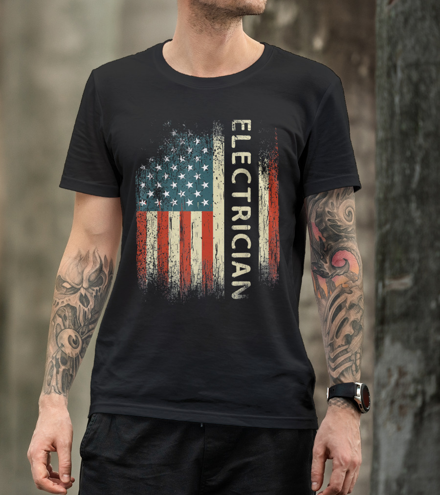 Electrician American Flag Patriotic Mens T-Shirt