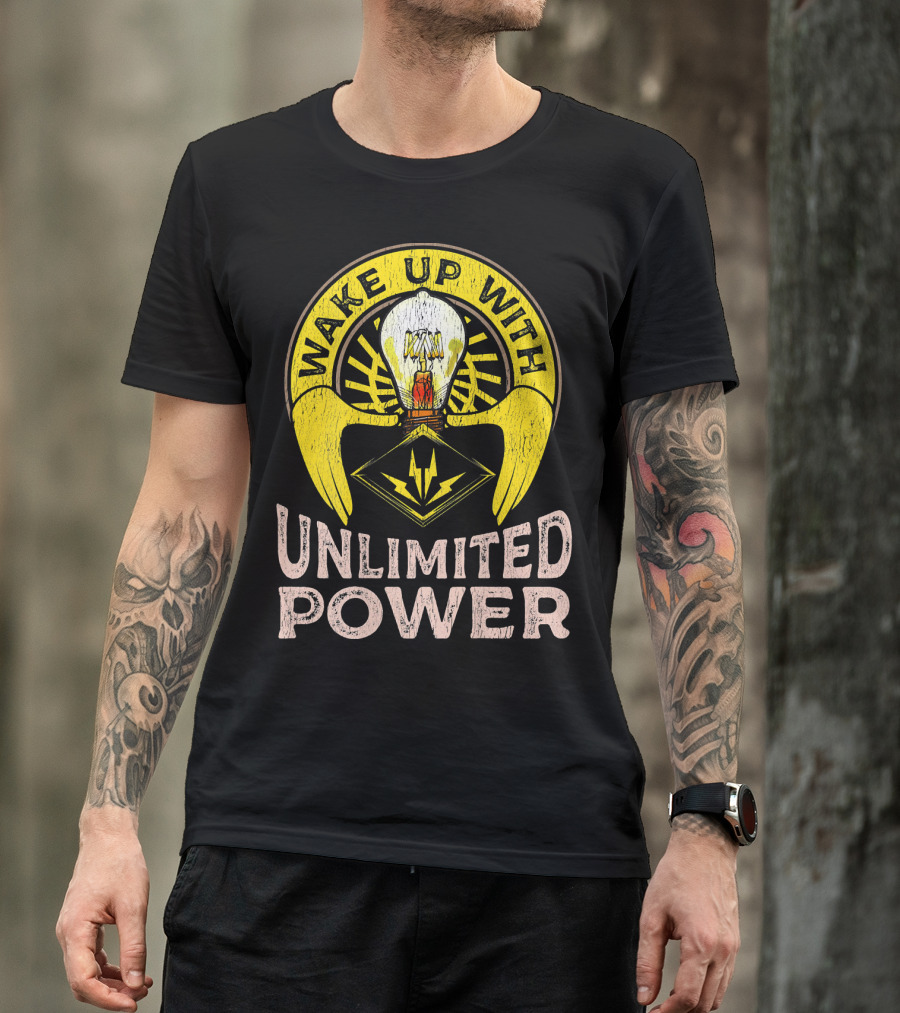 Wake Up With Unlimited Power Mens Retro Journeyman Electrician T-Shirt