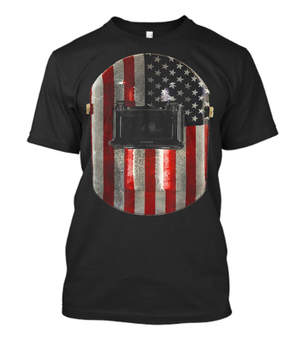 Mens American Flag Welding Hood Displaying Patriotic T-Shirt