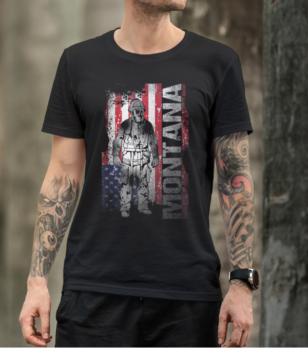 Montana Fireman Proud Firefighter American Flag Hero T-Shirt