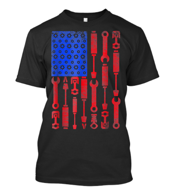Mechanic Tools In Red And Blue USA Flag T-Shirt
