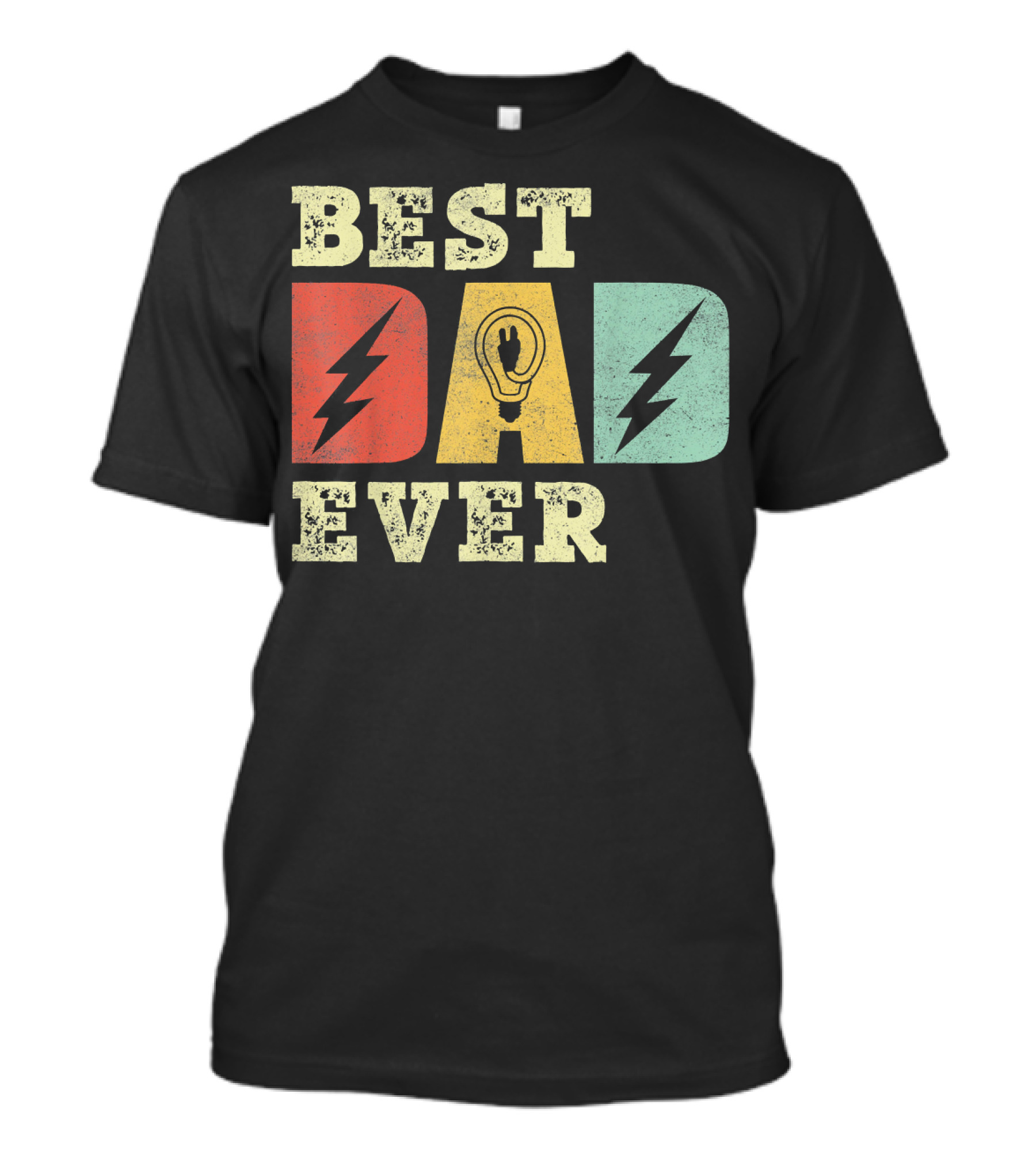 Best Dad Ever Electrician Lightning Light Bulb Retro T-Shirt