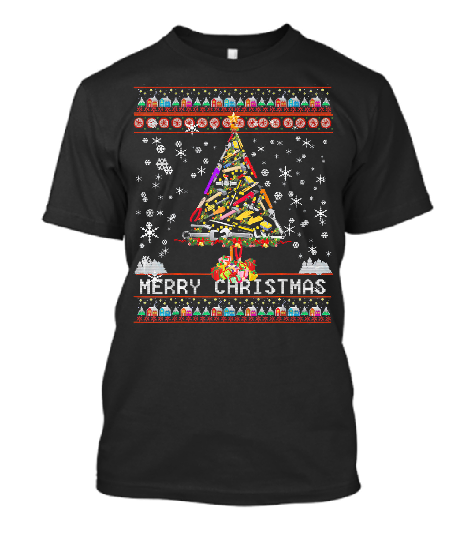 Merry Christmas Tree Plumber Ugly Snowflakes Tools T-Shirt