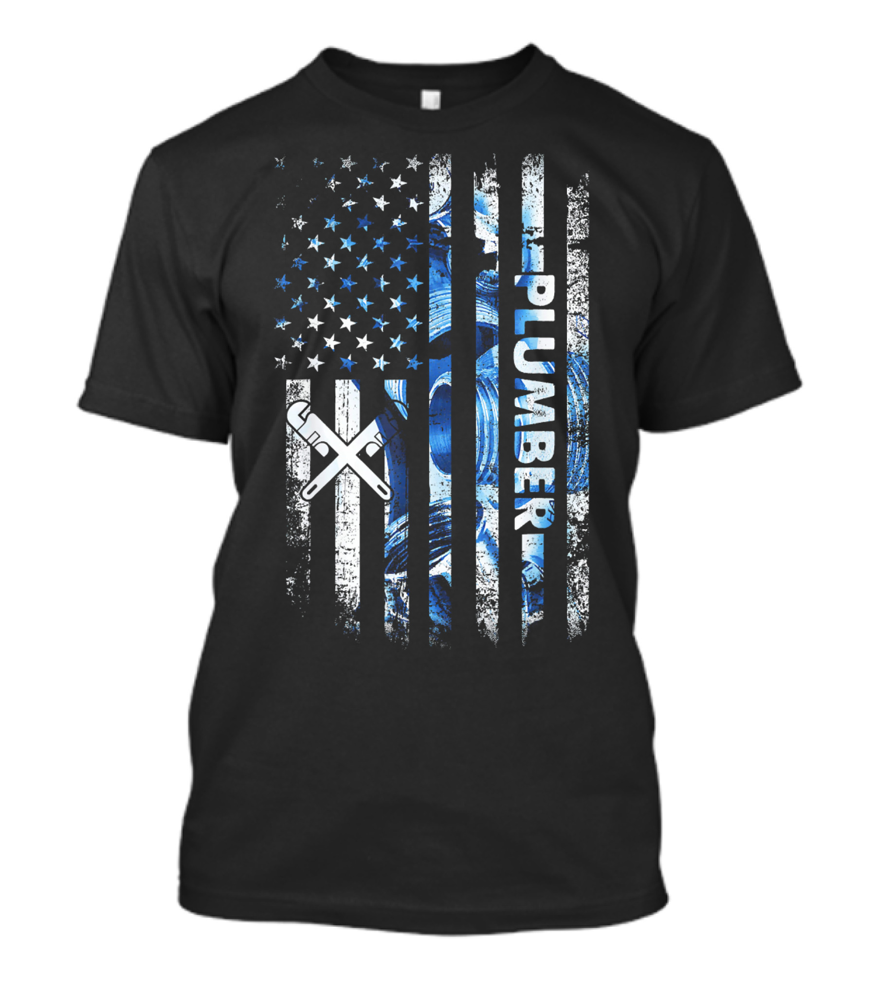 Mens American Flag Proud Patriotic Plumber Stars And Stripes Wrench T-Shirt