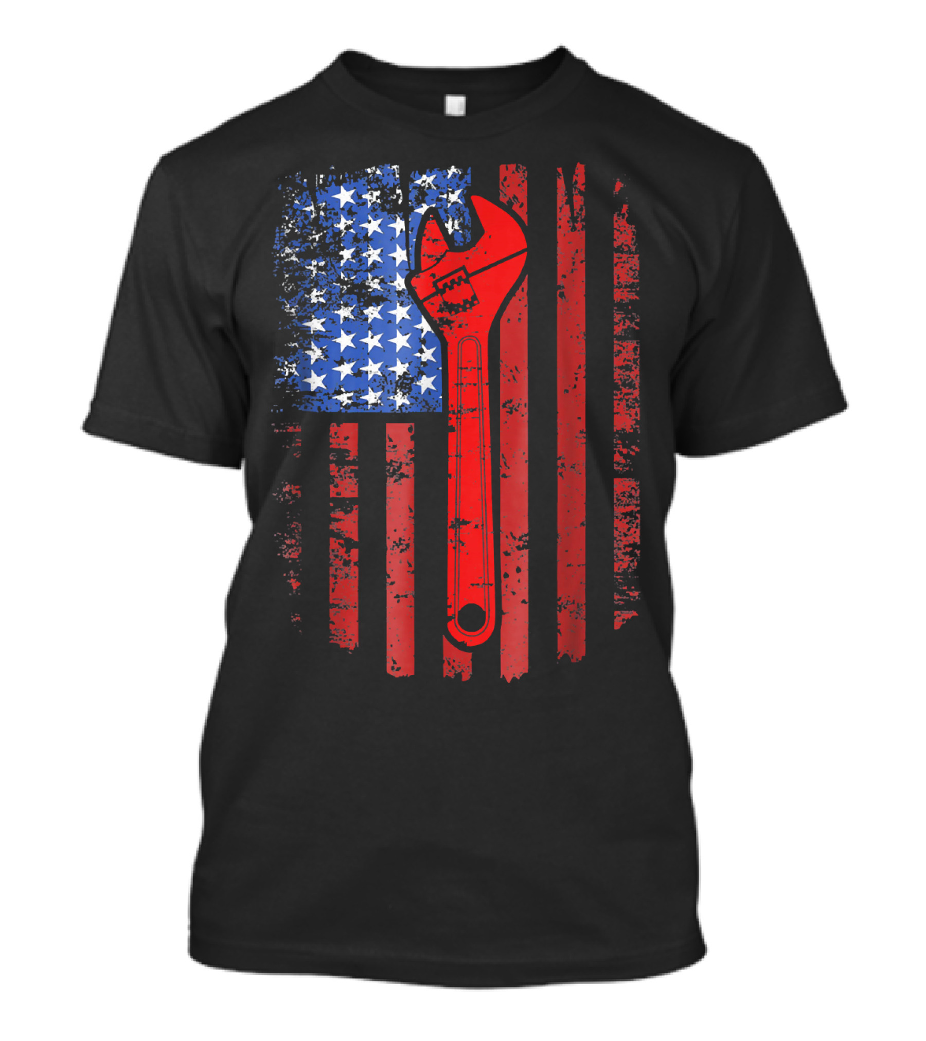 Mechanic Tools Red Wrench American Flag Stars Stripes T-Shirt