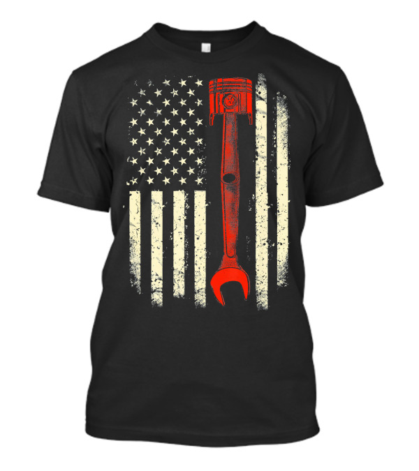American Flag Piston Wrench Mechanic T-Shirt