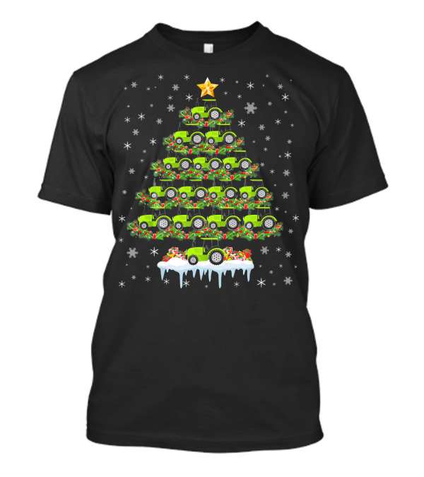 Merry Christmas Tractor Christmas Tree Star Snowflakes T-Shirt