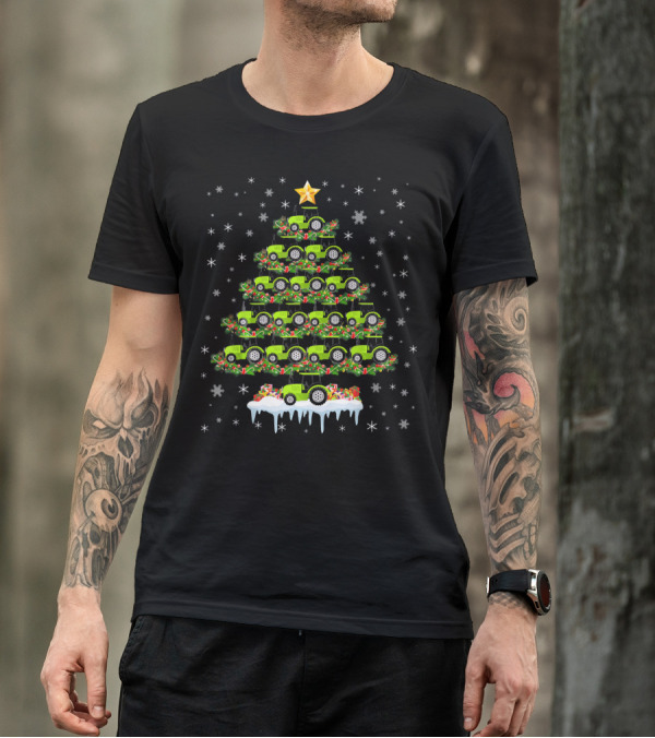 Merry Christmas Tractor Christmas Tree Star Snowflakes T-Shirt