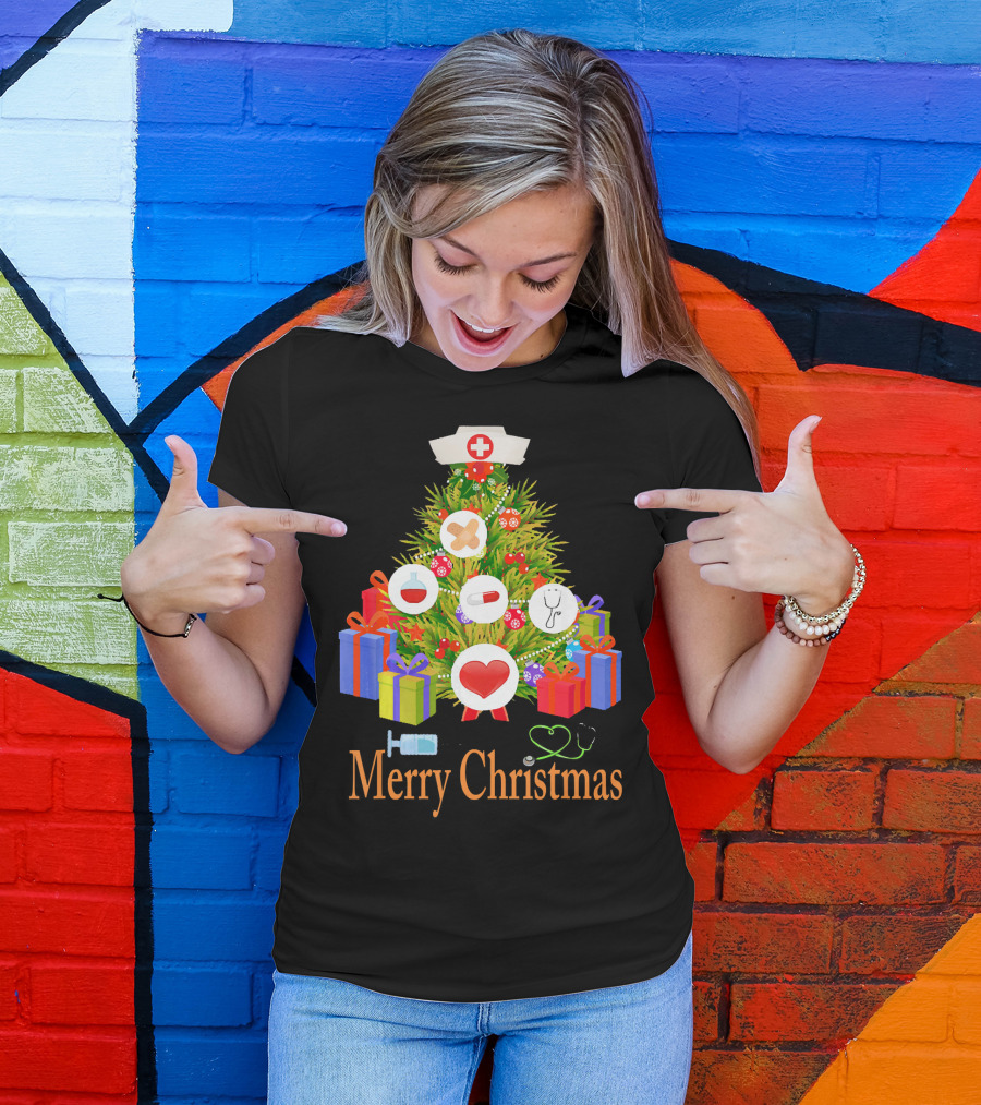 Merry Christmas Nurse Xmas Cute Nurse Medical Holiday Tree T-Shirt