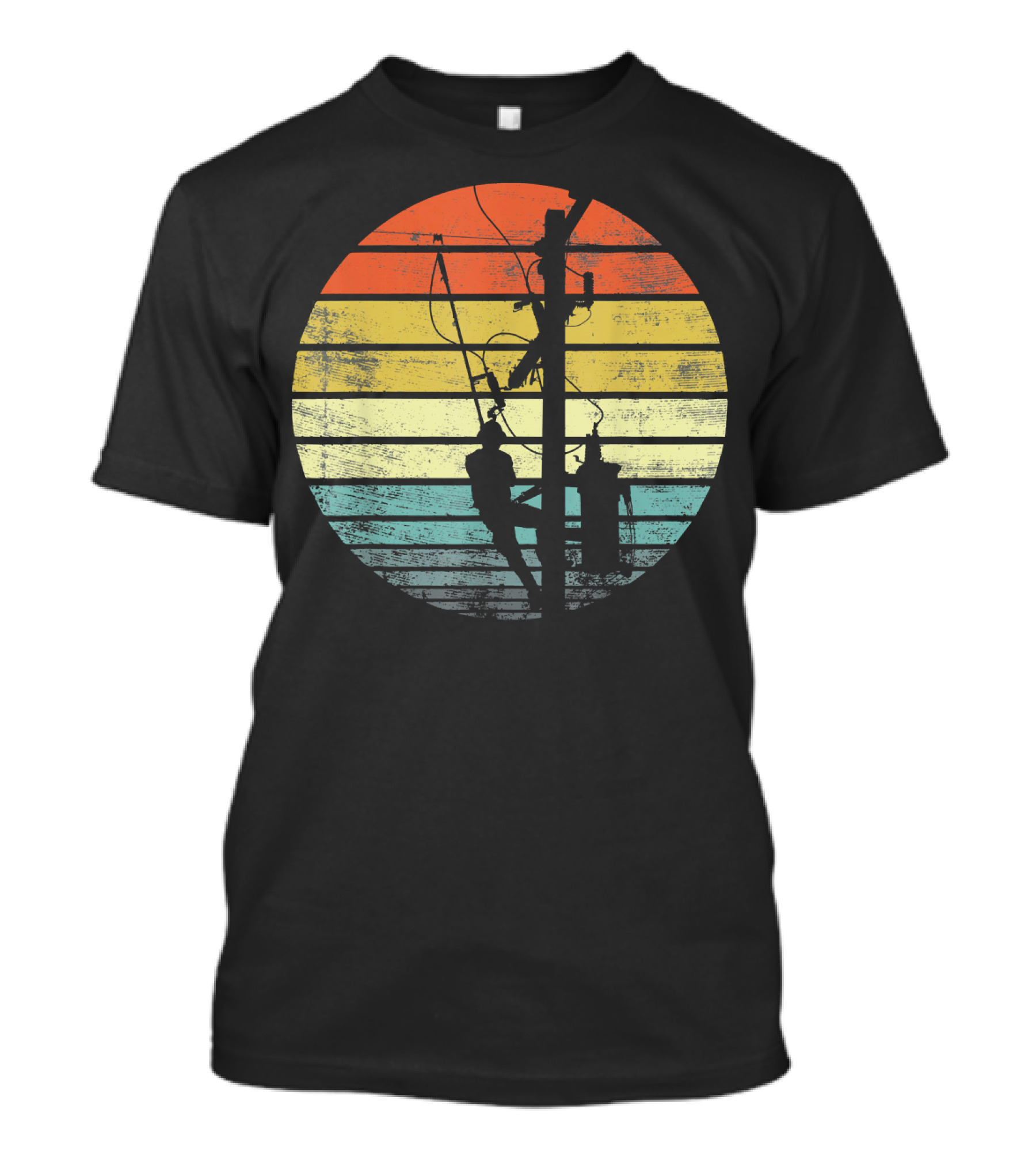 Mens Lineman Vintage Retro Electrician Silhouette Sunset T-Shirt