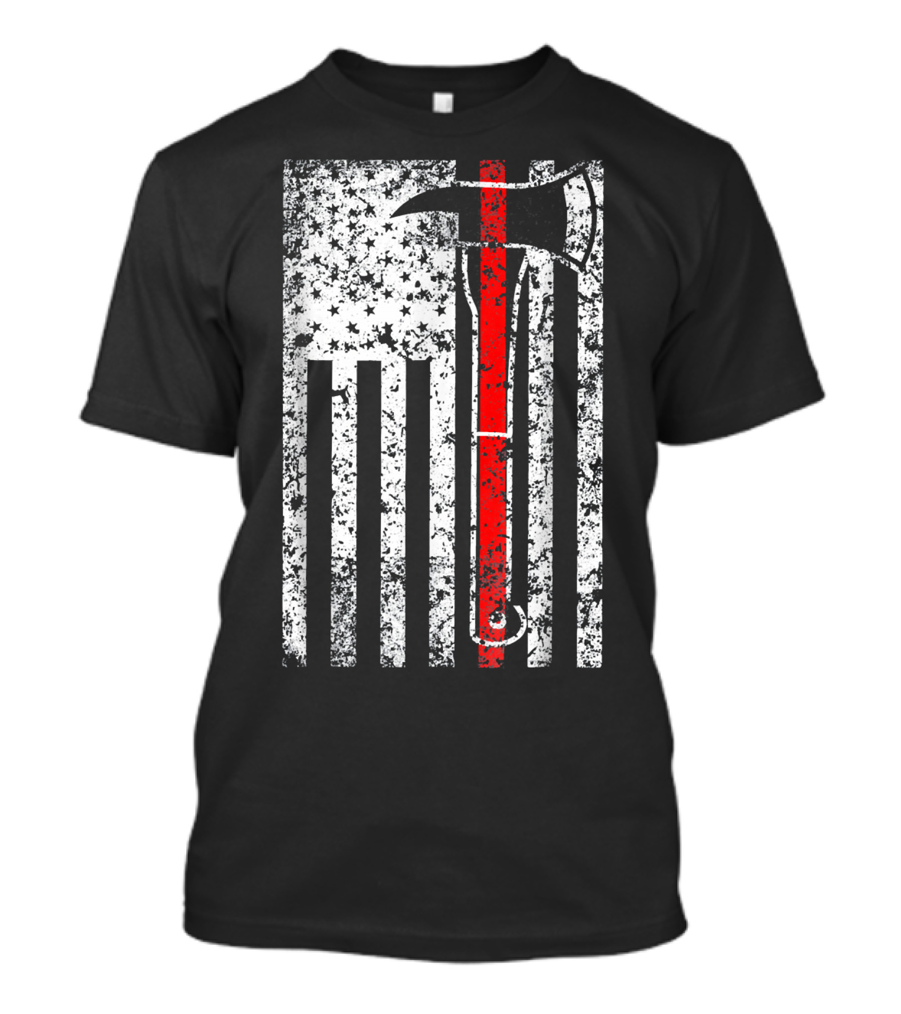 Mens Firefighter Thin Red Line USA American Flag Axe T-Shirt