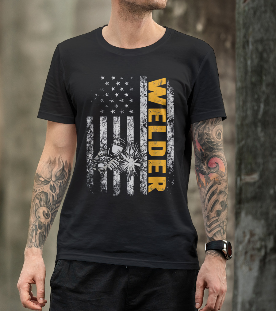 Welder American Flag Welding Gloves And Torch T-Shirt