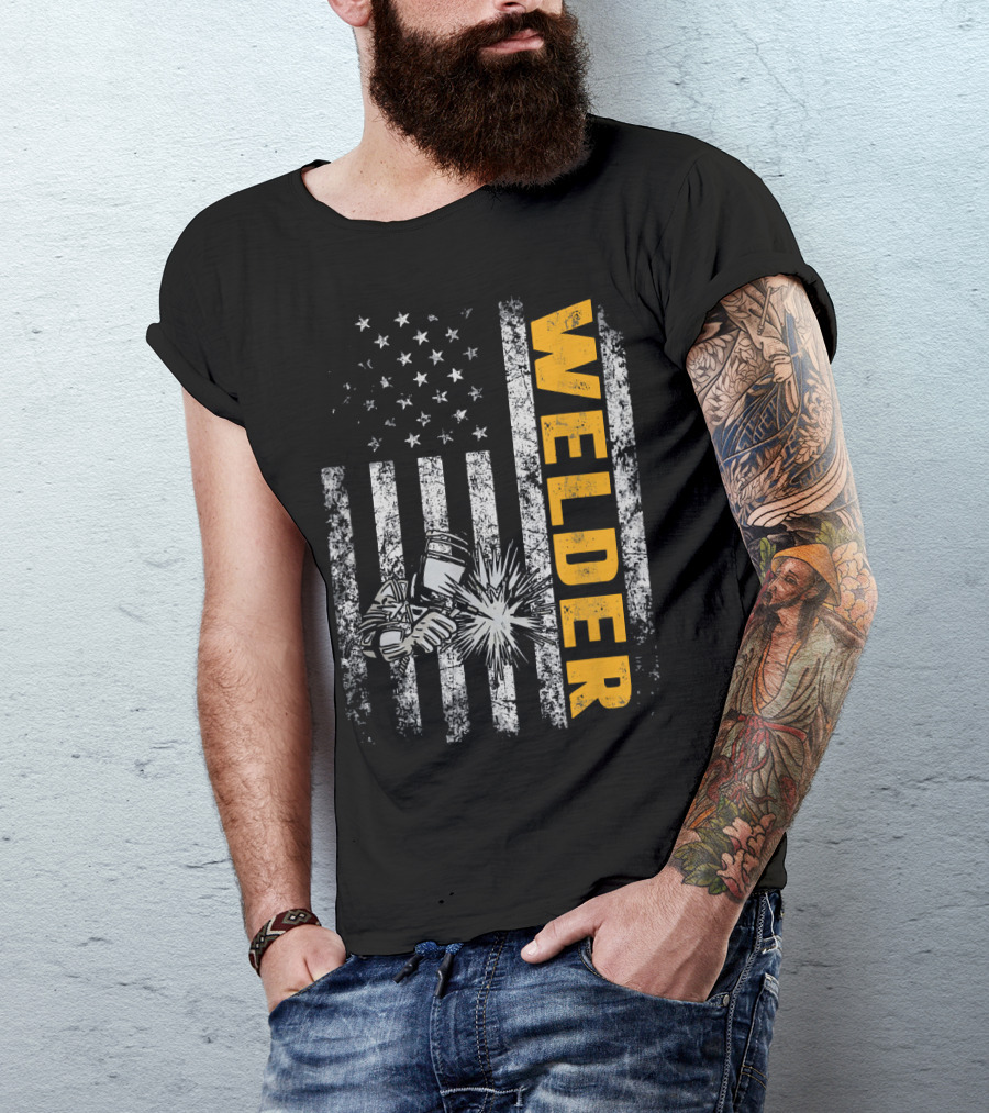 Welder American Flag Welding Gloves And Torch T-Shirt