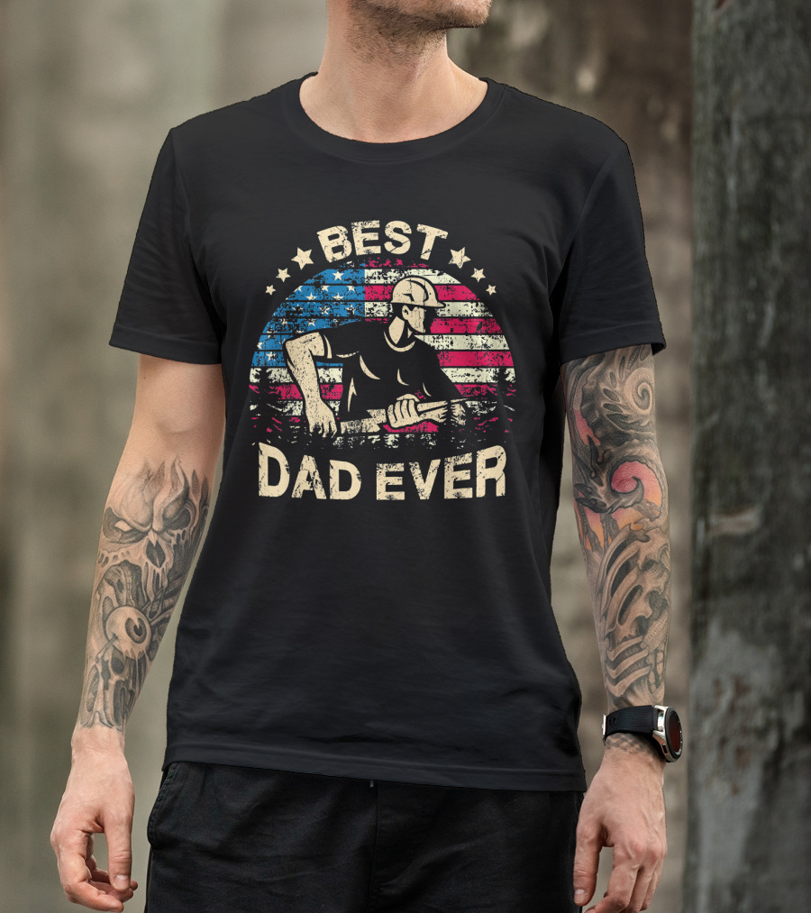 BEST DAD EVER Electrician Eng American Flag Stars T-Shirt
