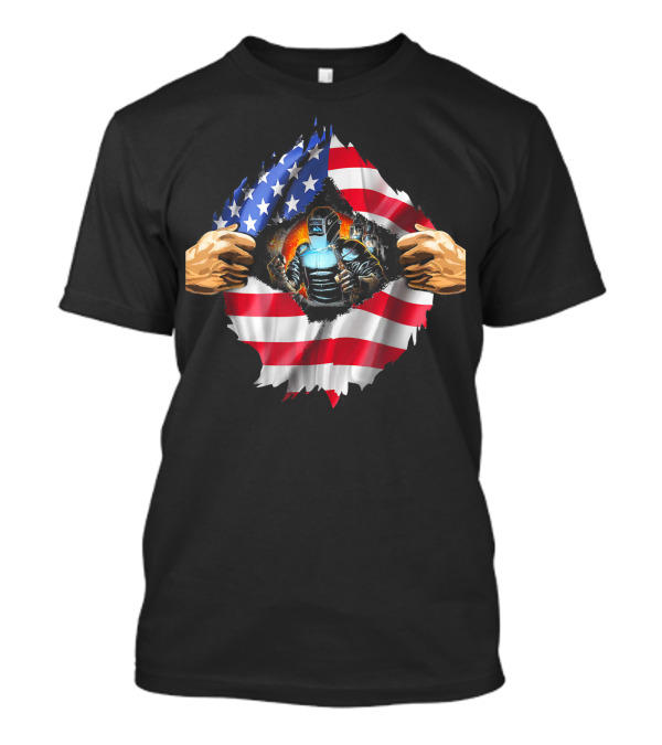 Mens Welder Welding Funny American Flag Ripping T-Shirt