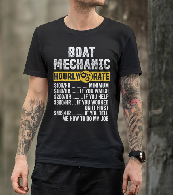 Boat Mechanic Hourly Rate Funny Vintage Mens Minimum Watch Help Worked T-Shirt