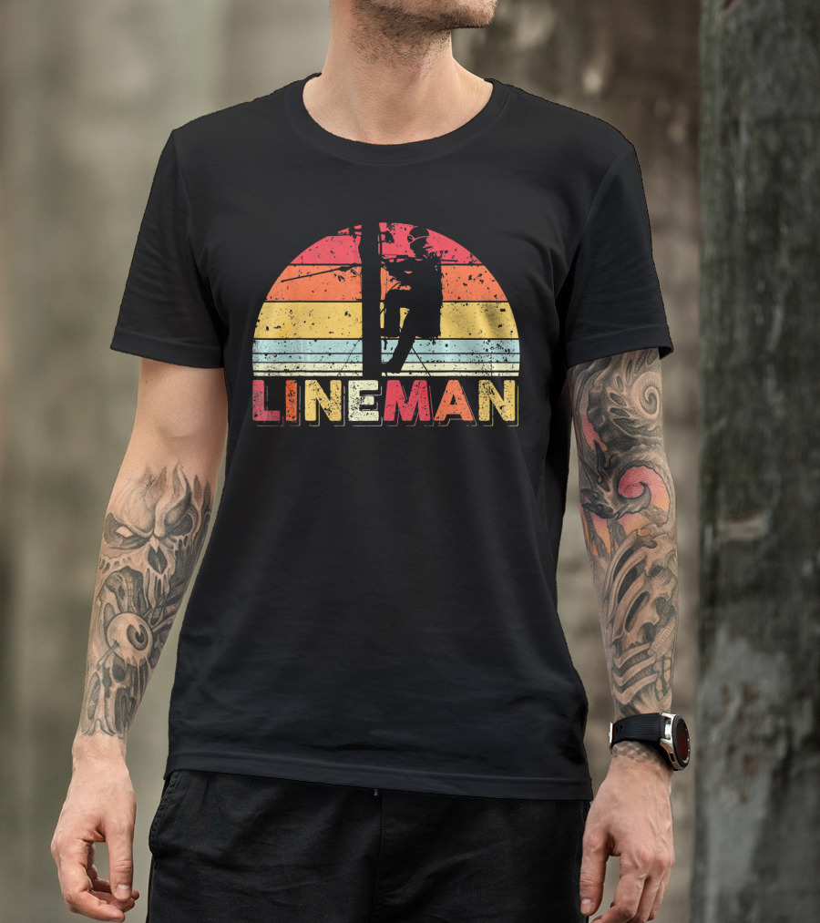 Lineman Vintage Retro Elect Sunset T-Shirt