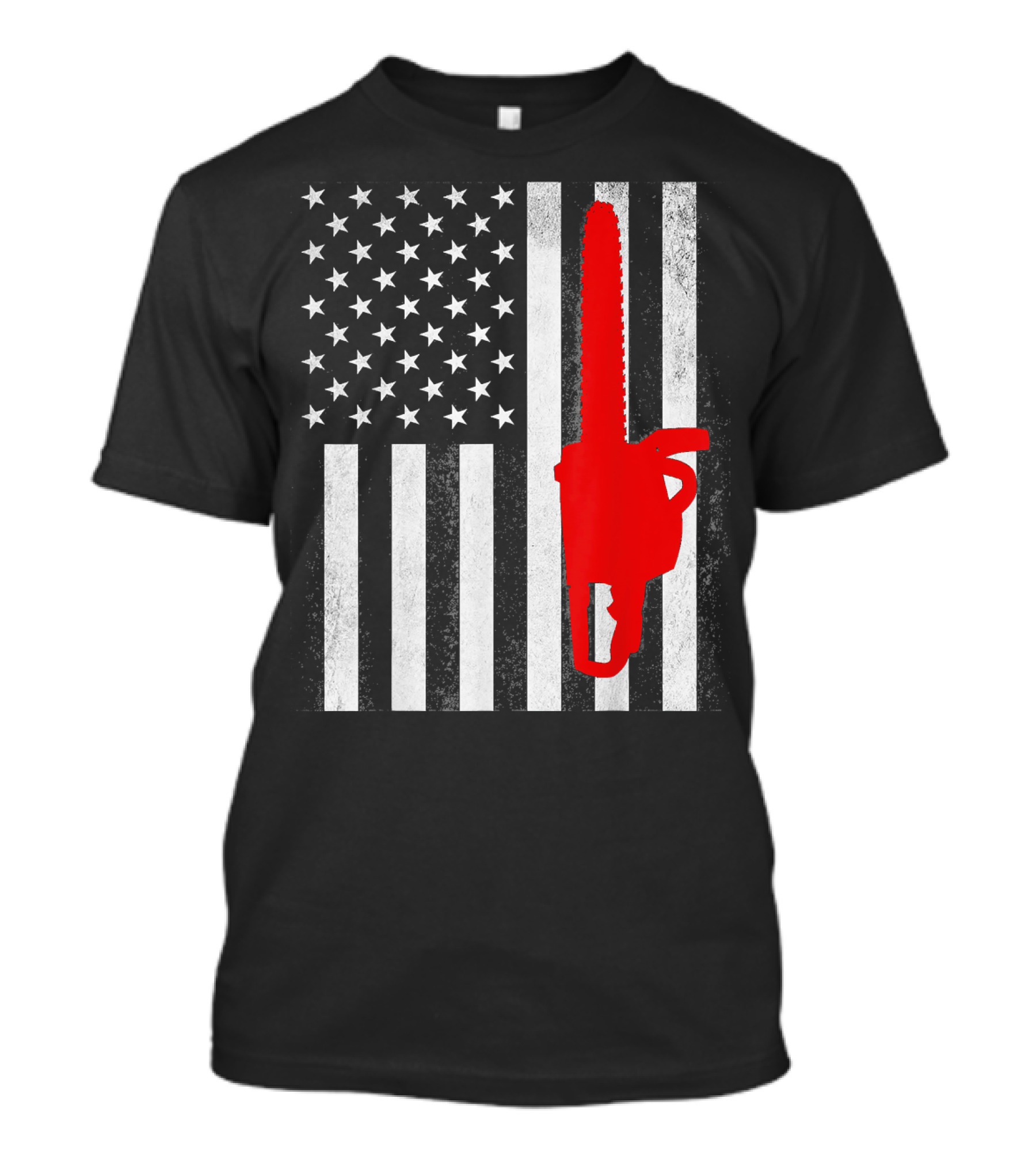 Ameri Mens Patriotic Lumberjack Chainsaw American Flag T-Shirt
