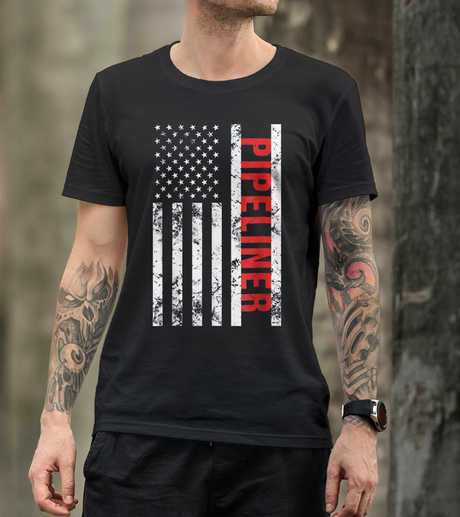 Pipeliner American Flag Mens Welder Pipe T-Shirt