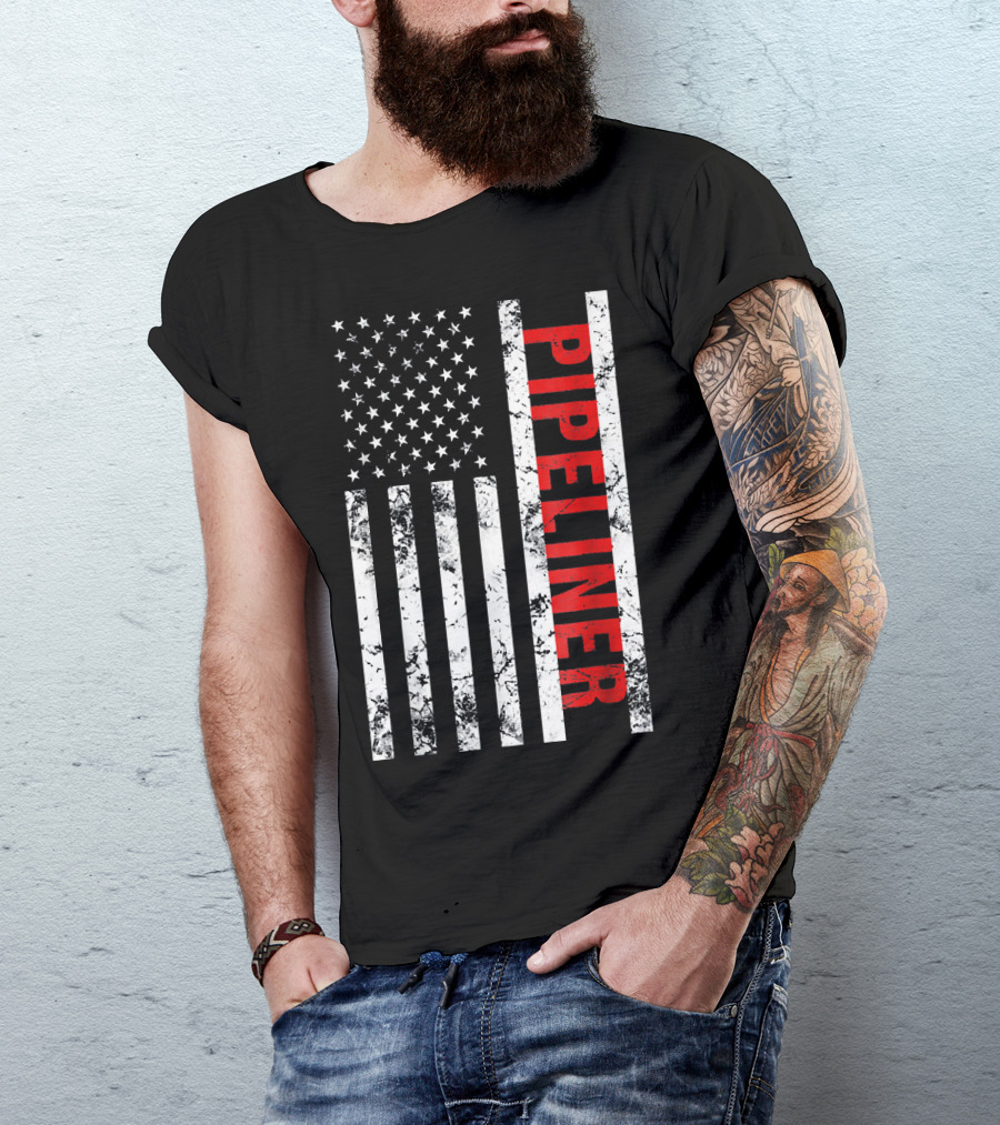 Pipeliner American Flag Mens Welder Pipe T-Shirt