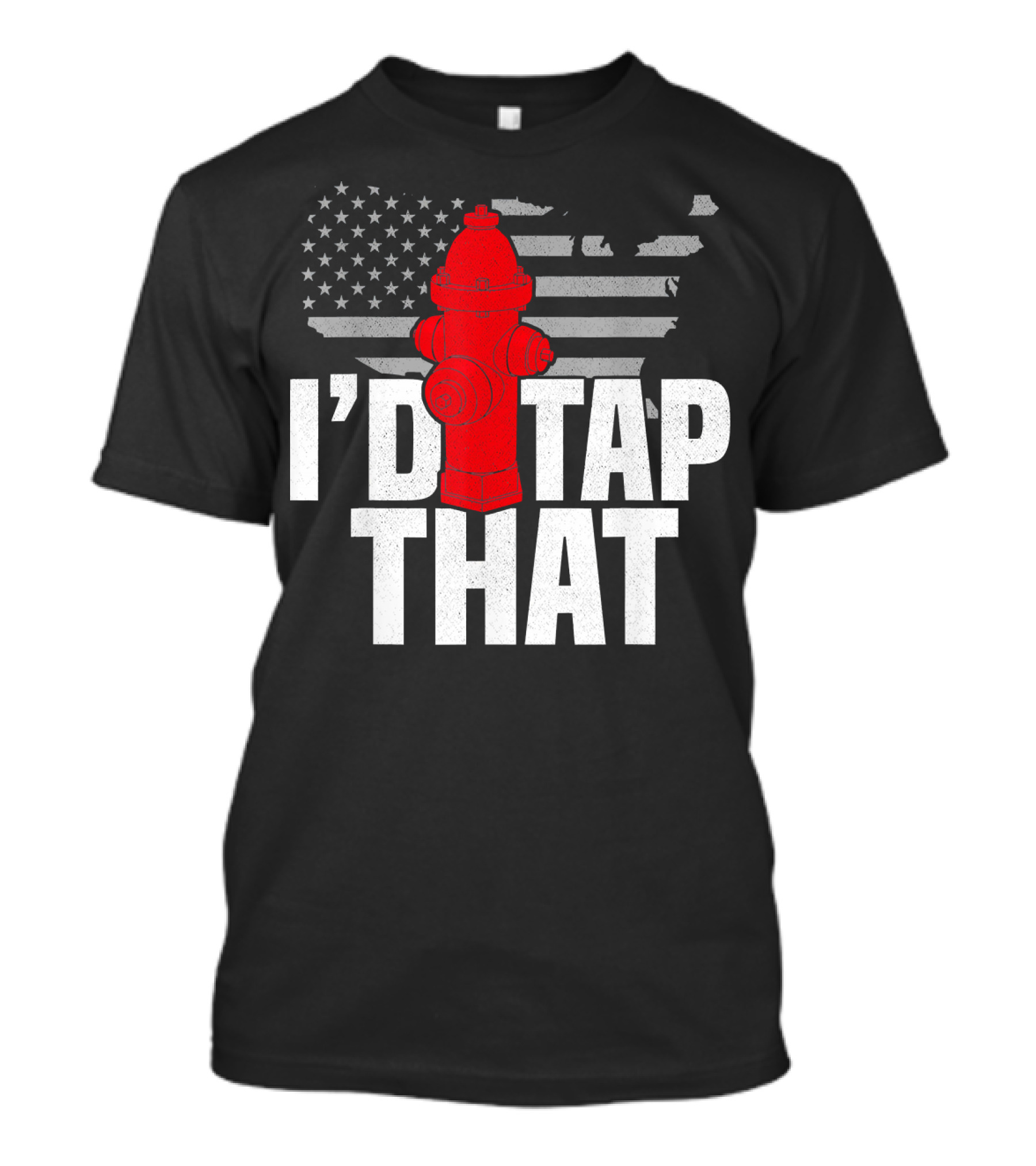 Mens I'd Tap That Firefighter Hydrant American Flag T-Shirt