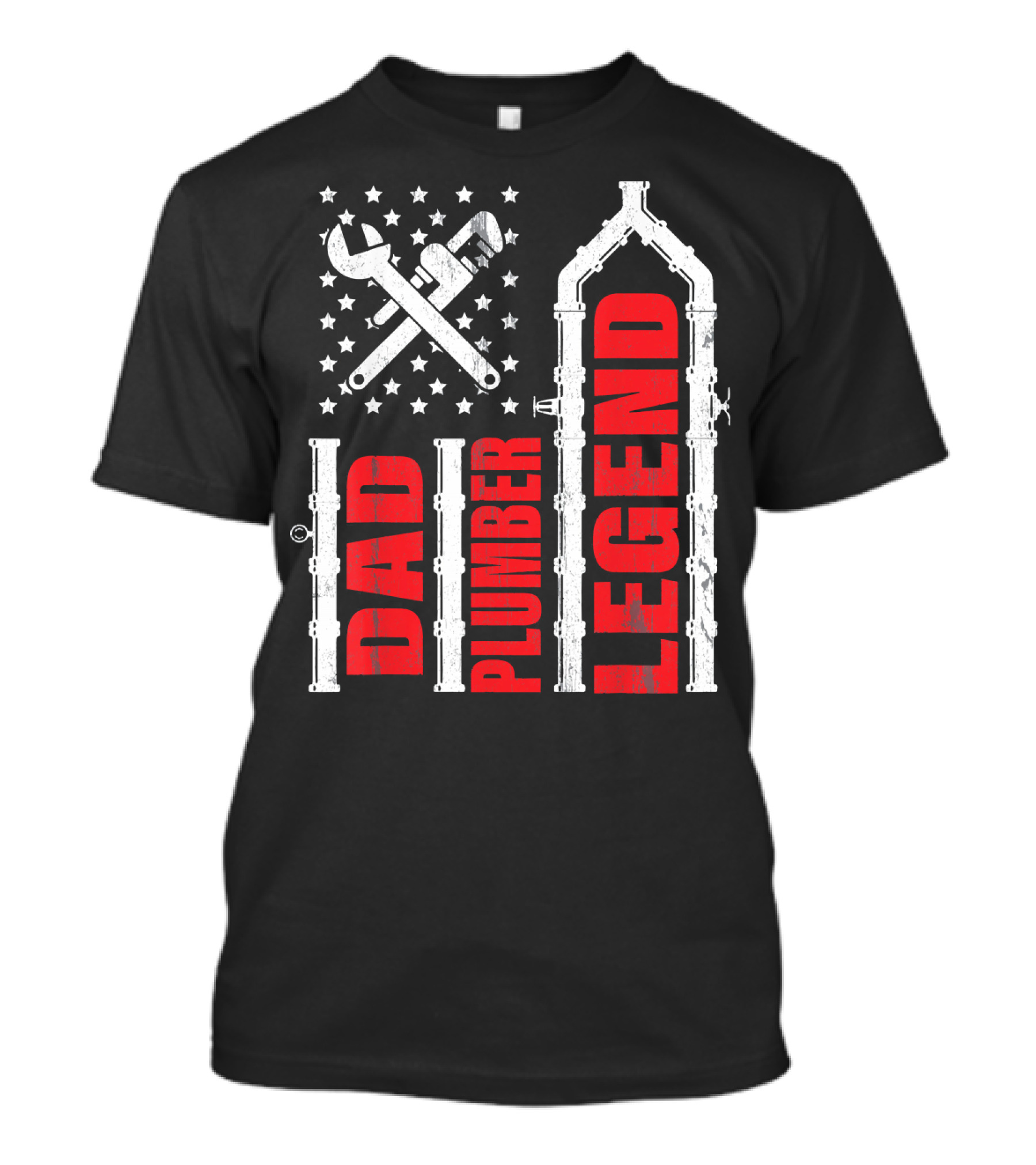 Dad Plumber Legend Distressed Wrench Flag Pipes T-Shirt