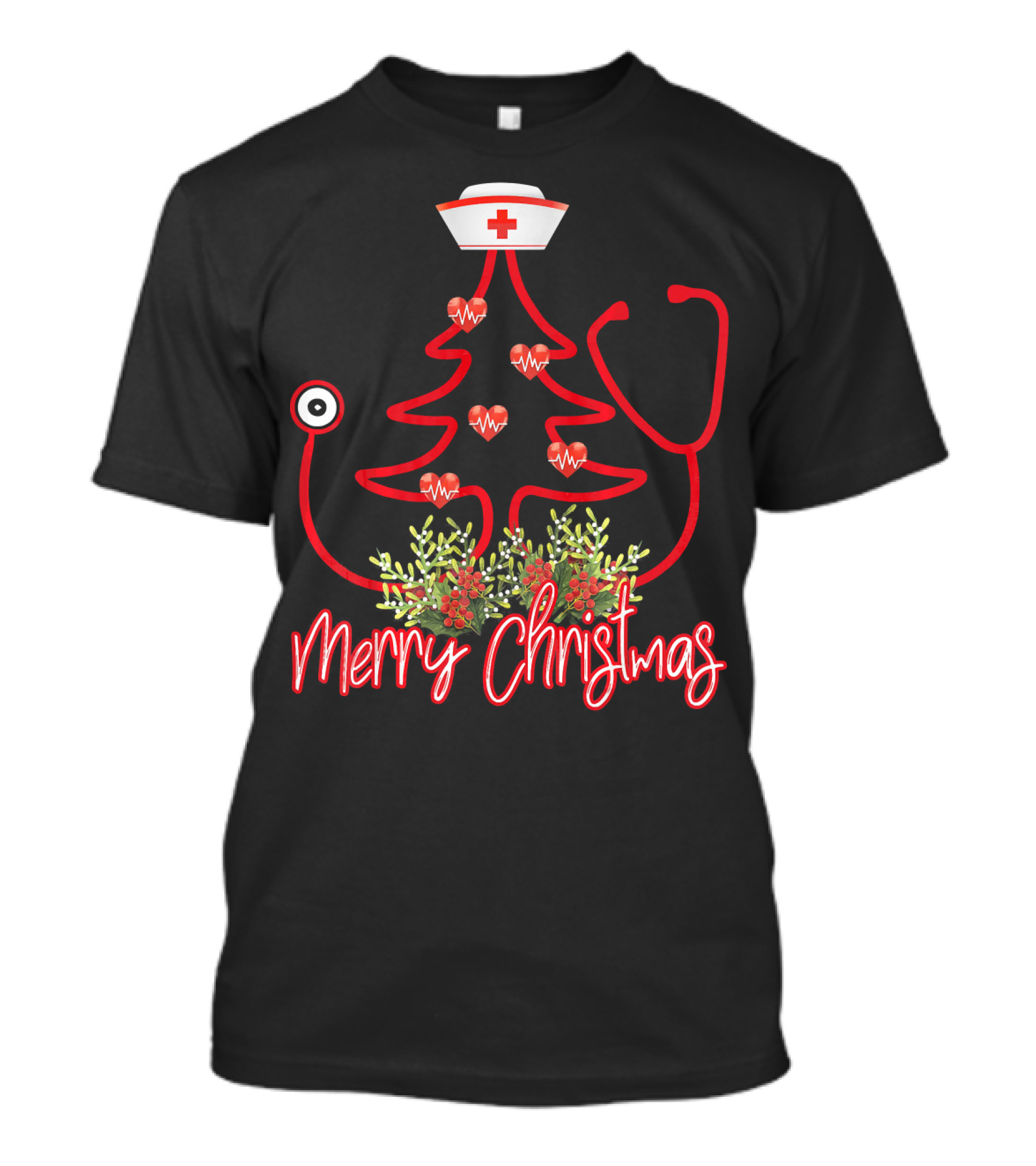Merry Christmas Nurse Yuletide Stethoscope Tree T-Shirt