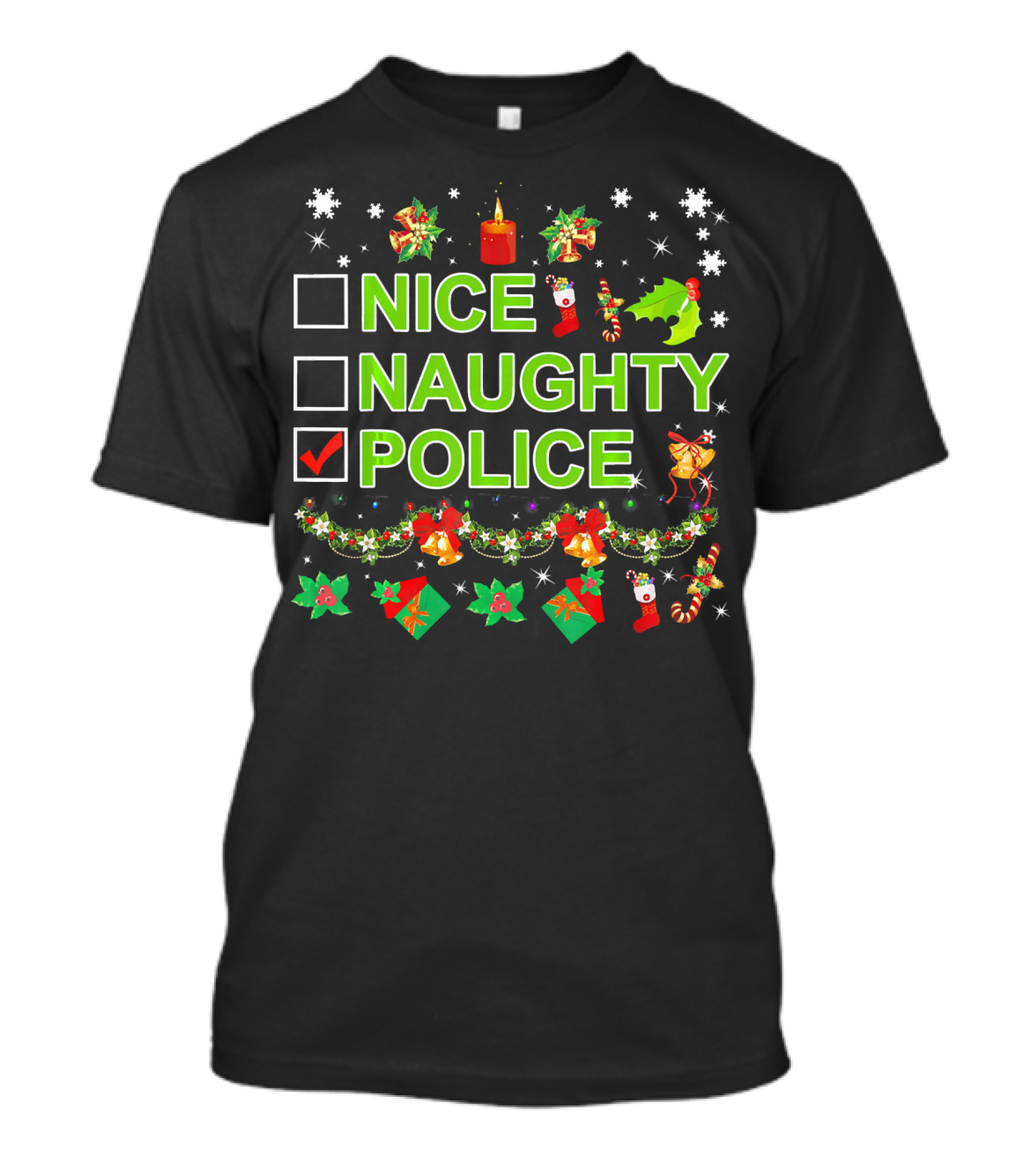 Merry Christmas Nice Naughty Police Holiday Checklist T-Shirt
