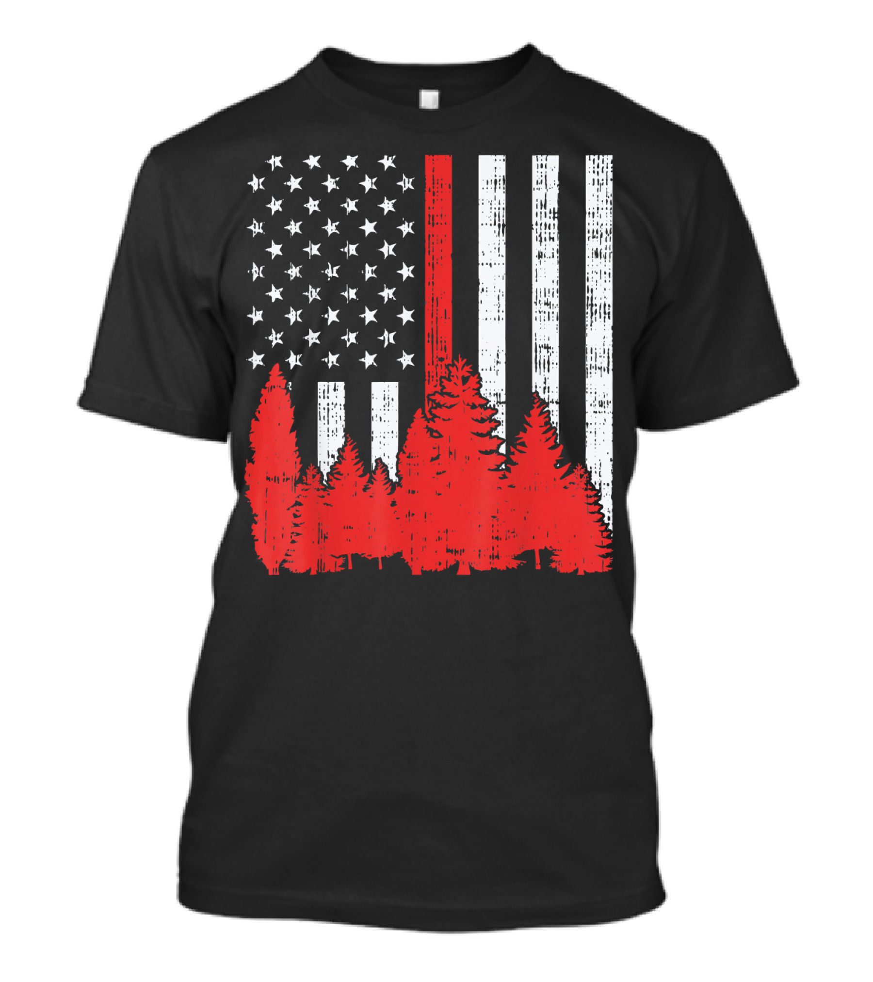 Mens Thin Red Line USA Flag Forest Firefighter Support T-Shirt